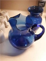 Cobalt blue pitcher and vase