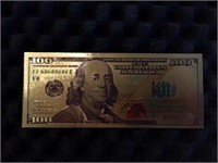 Billet commémoratif 100$ USA Plaqué Or