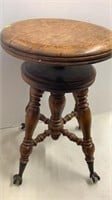 VINTAGE WOODEN CLAW FOOT PIANO STOOL