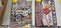Moonshine and busted knuckle repro metal signs