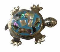 Alpaca Mexico Abalone Turtle Brooch