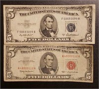 1953-A $5 Silver Certificate & 1963 Red Seal