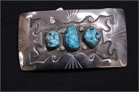 NATIVE AMERICAN SILVER TURQUOISE BUCKLE