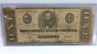 1862 One Dollar Confederate States Paper Note