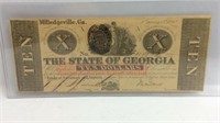 1862 Ten Dollar State of Georgia Paper Note