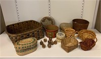 Group of Early Baskets and Quill Box Pieces