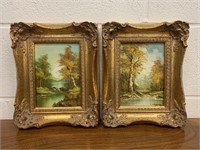 Pair of Framed C. Innes Oil on Board Paintings