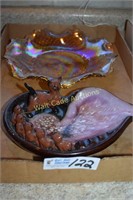 Amber/Carnival Candy Dish and Vintage Cat Ashtray