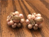 CUTE Pale Pink and Gold Clip On Earrings