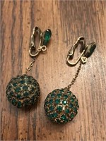 FUN Clip On Green Stone Ball Earrings