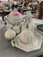 LARGE LOT OF WHITE PORCELAIN ITEMS/ TUREEN MORE