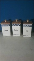 Three-piece blue and cream canister set from