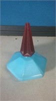 Blue perfume bottle with red stopper 4 in tall