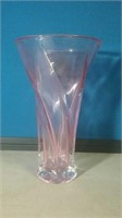 Rose color swirl glass vase 9 in tall