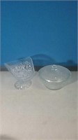 Two pieces of clear pattern glass a bowl with l