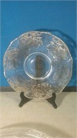 10 inch round serving plate with silver overlay