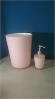 Pink bathroom set trash can and soap dispenser