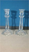 Pair of clear crystal candlesticks 7 in tall