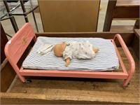 Vintage Metal Baby Bed With Baby