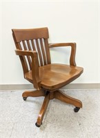 Antique Wooden Bankers Chair (Swivel)