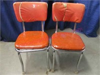 Pair of old 1940's orange chairs - chrome