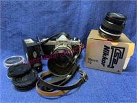 Vintage Nikon 35mm camera -85mm lens - flash