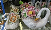 Capodimonte Swans. Light Damage To Flowers As