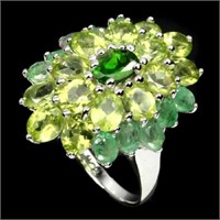 Natural Green Chrome Diopside Emerald Peridot Ring