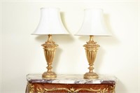 PAIR OF ANTIQUE GILTWOOD URN FORM TABLE LAMPS