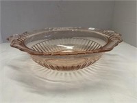 Pink Depression Glass Serving Bowl - Floral Design