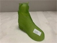 Frosted Green Glass Shoe w/ Kitten Inside