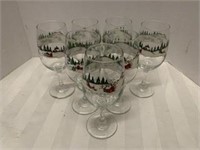 (7) Holiday Stemware Glasses - Winter Scene