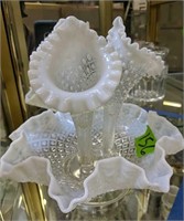 Three Horn Opalescent Glass Epergne