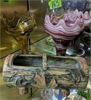 Art Glass Vases, Weller Pottery Log Planter