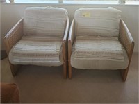 2 Oak and wicker occasional chairs