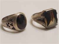 2 Men's Sterling Rings w/ Minerals / Stones