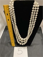 Triple Strand White Bead/ Pearl  Necklace