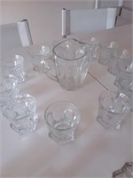 Coin glass pitcher w/ 12 tumblers