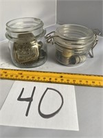 2 Small Jars w/ Vintage sewing