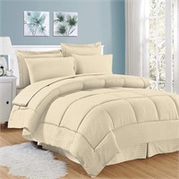 8 Piece Bed in A Bag Stripe Sheets, Dobby Beige