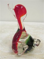 Art glass duck,red/green