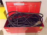 RED METAL STORAGE BOX W/100' 110V, 220 PLUG AND...