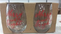 Merry & Bright 2 count wine glass set