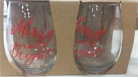 Merry & Bright 2 count wine glass set
