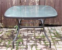 SQUARE PATIO TABLE WITH TEMPERED GLASS TOP, BLACK