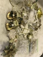Box of Fancy Christmas Ornaments w/Bag of Hooks