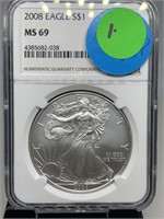 2008 NGC GRADED MS69 SILVER AMERICAN EAGLE DOLLAR