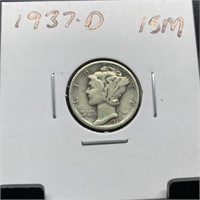 1937-D MERCURY SILVER DIME