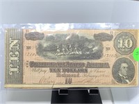 CSA CONFEDERATE $10 NOTE 1864