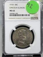 1918 50C LINCOLN-ILL NGC GRADED MS62 SILVER COMM